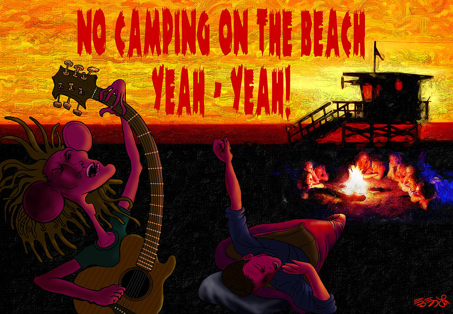 Venice Beach Painting - No Camping On The Beach by Ebenlo - Painter Of Song Venice Beach Painting - No Camping On The Beach by Ebenlo - Painter Of Song