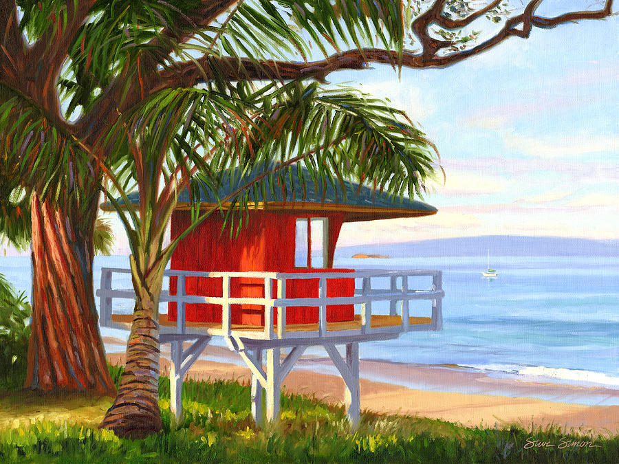 Beach Painting - No Guard on Duty - Kamaole Beach by Steve Simon