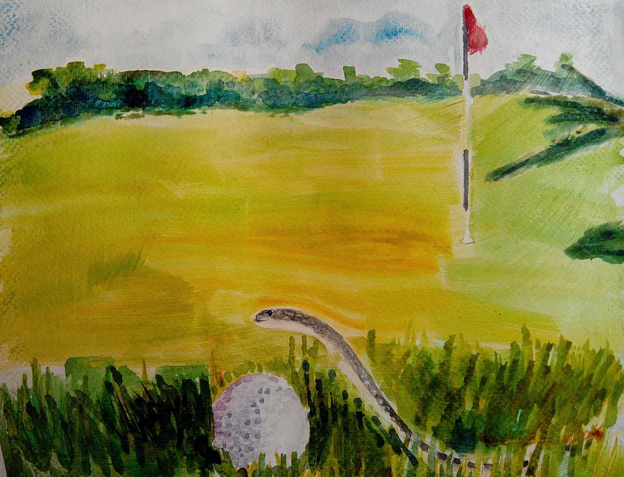 Golf Painting - No Relief as per Rules of Golf by Geeta Yerra