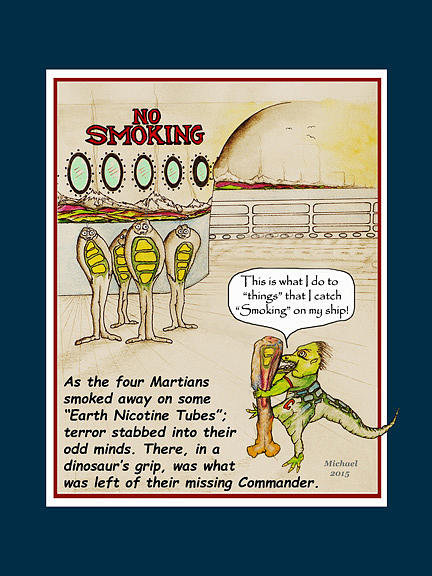 No Smoking Dinosaur Kills Martian Painting by Michael Shone SR