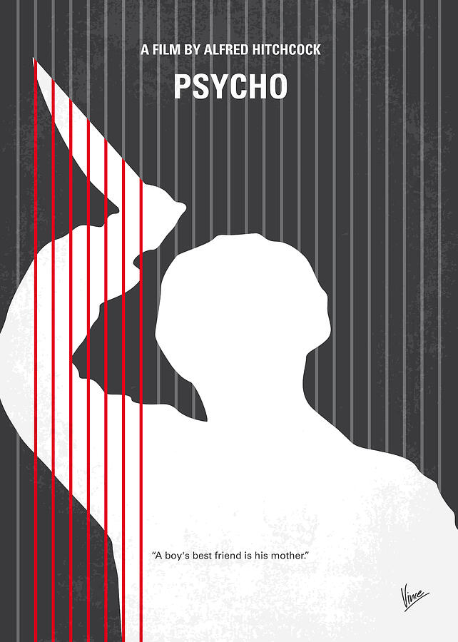 Psycho Digital Art - No185 My Psycho minimal movie poster by Chungkong Art