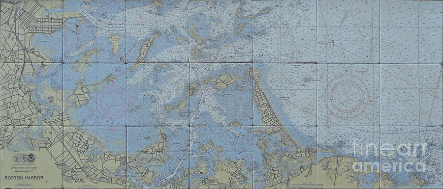 NOAA Chart of Boston Harbor  Mixed Media by Creative Images on Tile