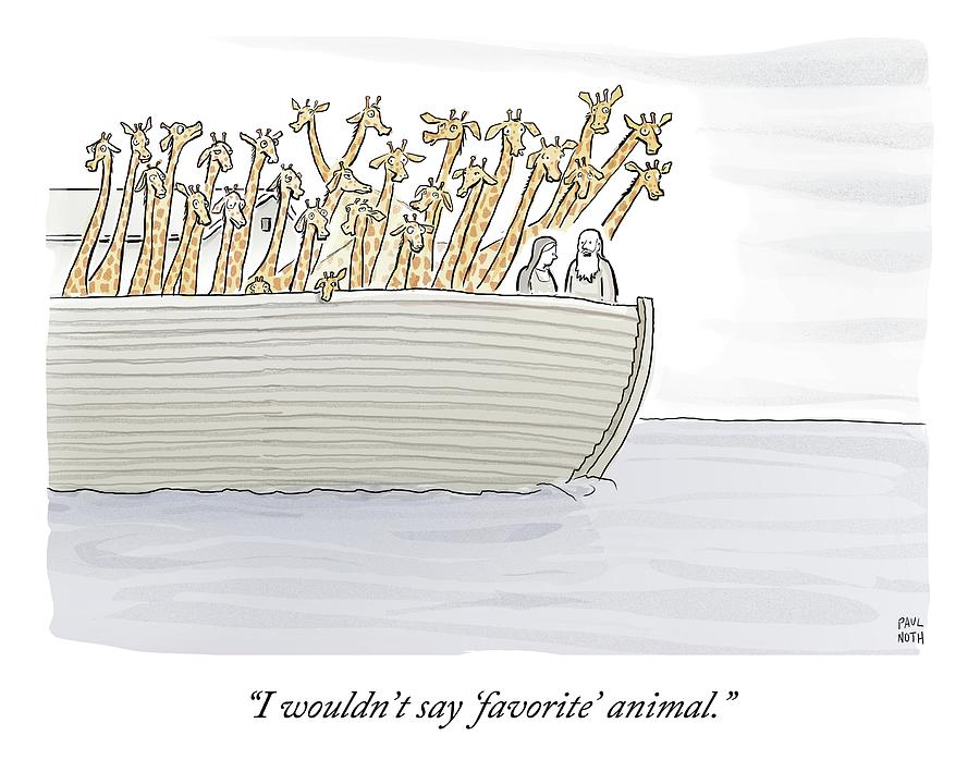 Noah In The Ark With All Giraffes Drawing by Paul Noth