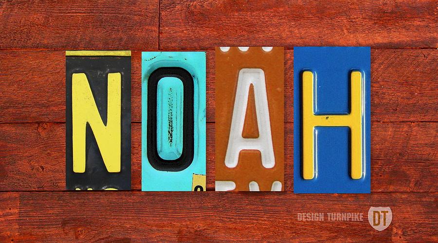Vintage Mixed Media - NOAH License Plate Name Sign Fun Kid Room Decor. by Design Turnpike