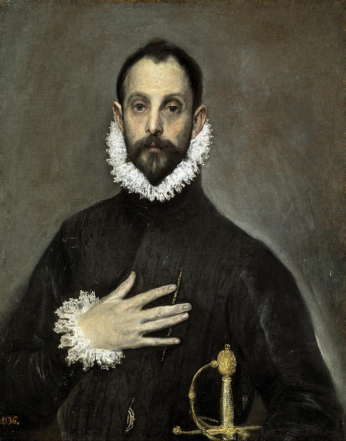 Nobleman with his Hand on his Chest Painting by El Greco