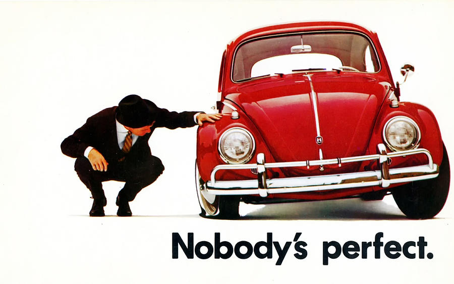 Red Digital Art - Nobodys Perfect - Volkswagen Beetle Ad by Georgia Fowler
