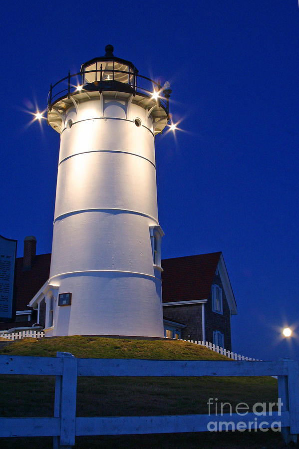 Nobska Light and The Beaver Moon Photograph by Butch Lombardi