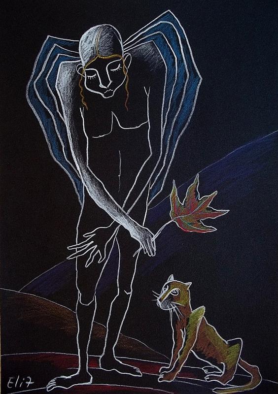 Fall Drawing - Nocturnes. ANGELS AUTUMN by Elisheva Nesis