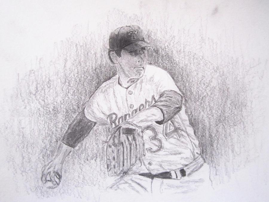 Baseball Drawing - Nolan Ryan about to Pitch by Michael Penny