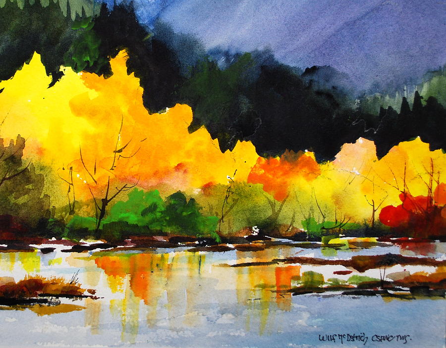 Nooksack River in Autumn Painting by Wilfred McOstrich