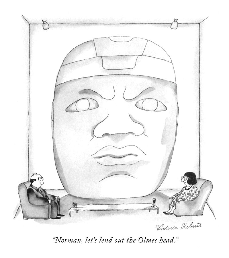 Norman, Lets Lend Out The Olmec Head Drawing by Victoria Roberts