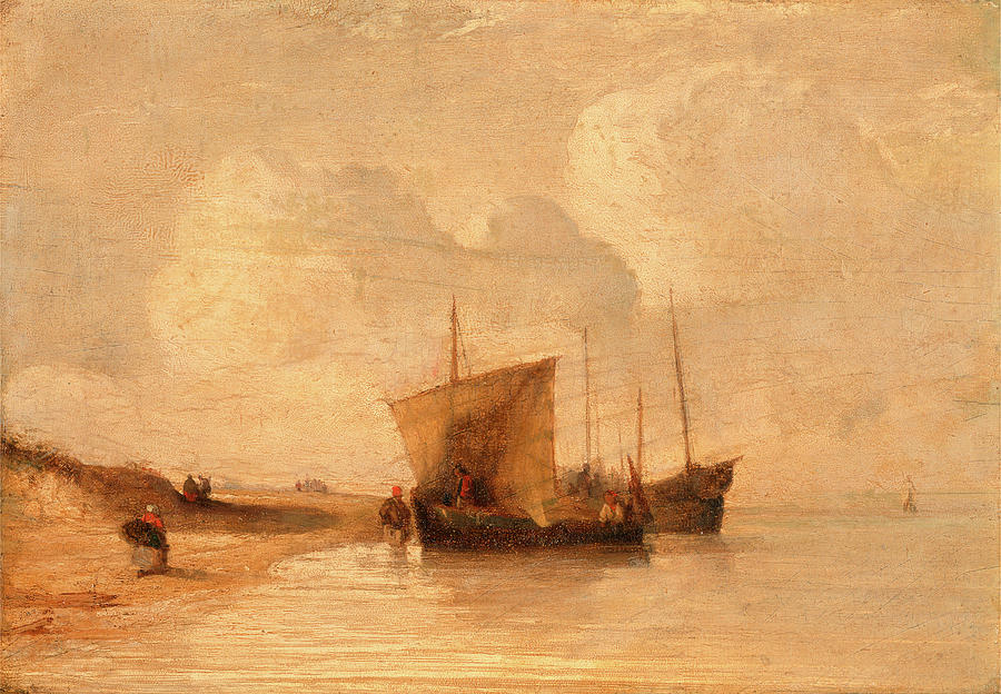 1802 Painting - Normandy Coast, France, Attributed To Richard Parkes by Litz Collection 1802 Painting - Normandy Coast, France, Attributed To Richard Parkes by Litz Collection