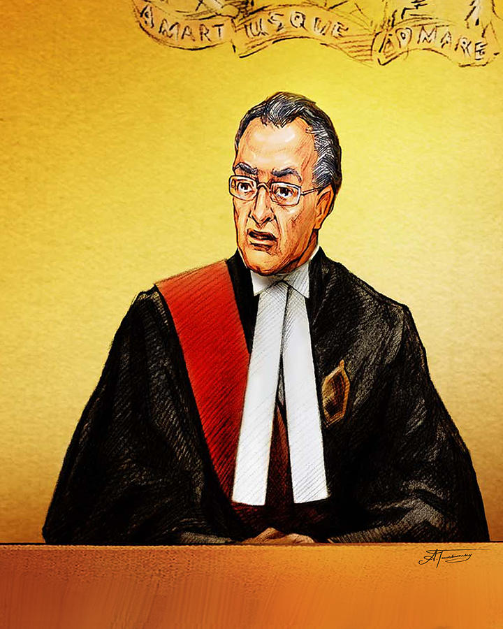 Nortel verdict - Mr. Justice Marrocco reads non-guilty ruling Painting by Alex Tavshunsky