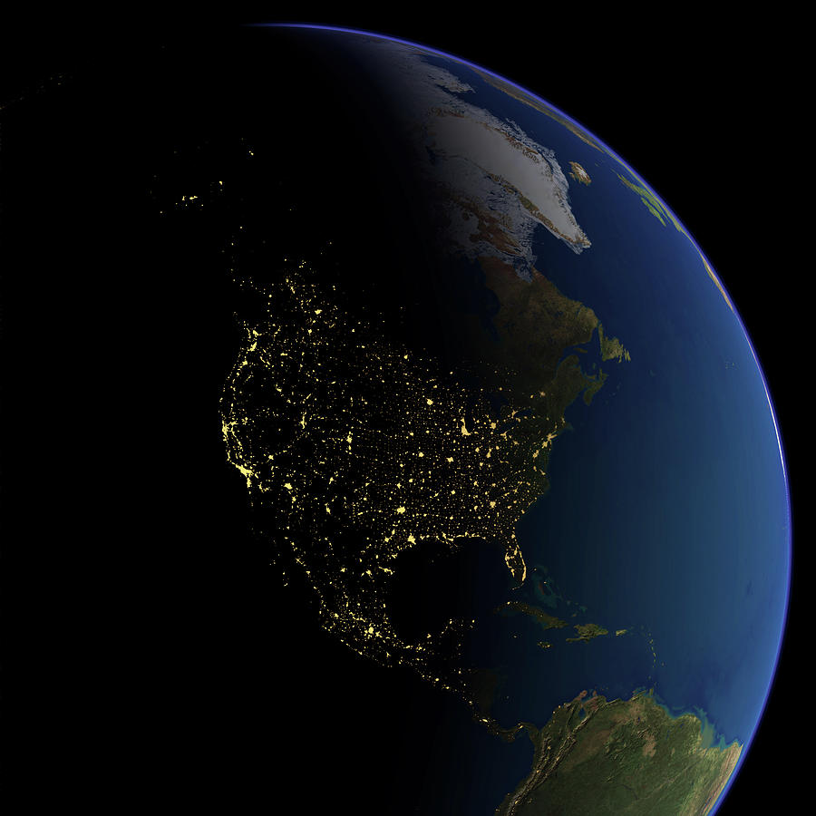North America At Night Photograph by Planetary Visions Ltd/science Photo Library