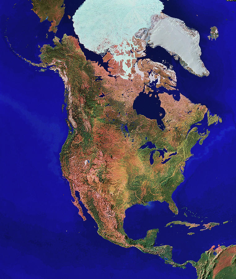 North America Photograph by Copyright 1995, Worldsat International And J. Knighton/science Photo Library