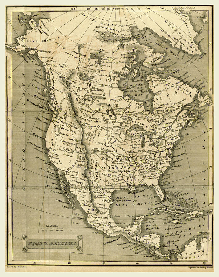 North America Map, The General Gazetteer The Eighteenth Drawing By Litz 