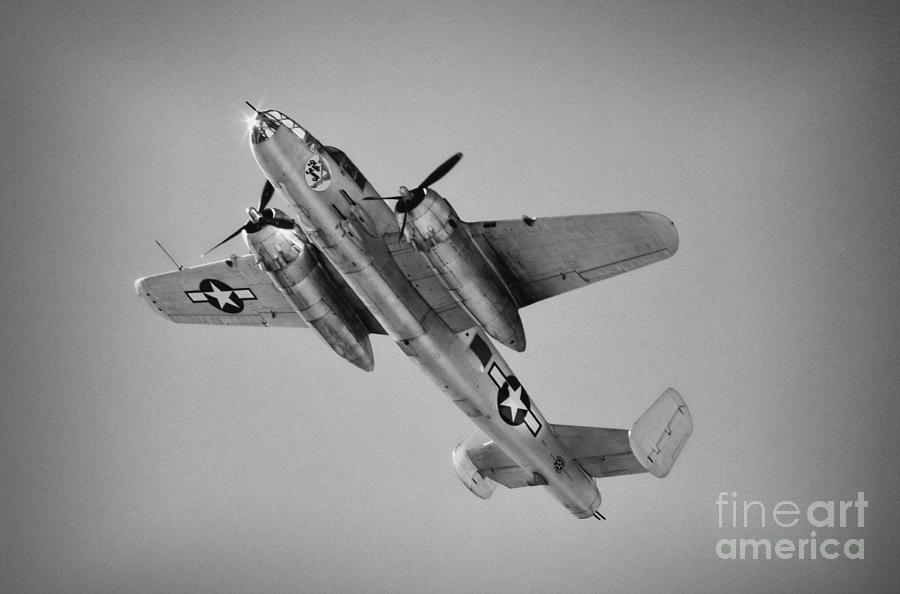 Planes Of Fame Museum Photograph - North American B-25 Mitchell BW by Tommy Anderson