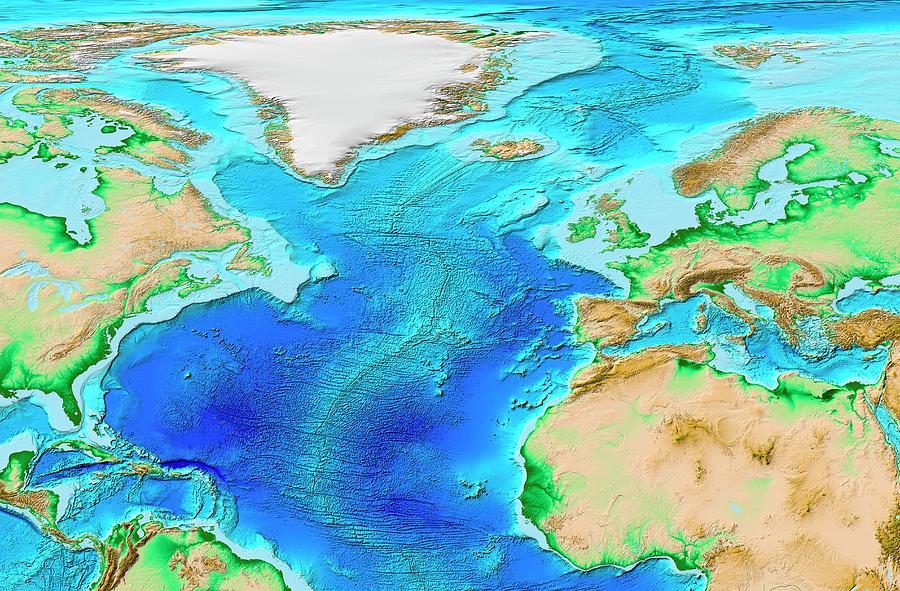 Atlantic Ocean Relief Map 