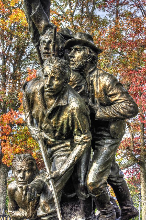 North Carolina at Gettysburg - Yonder the Trees Men No. 1 - Picketts Charge Begins McMillan Woods Photograph by Michael Mazaika