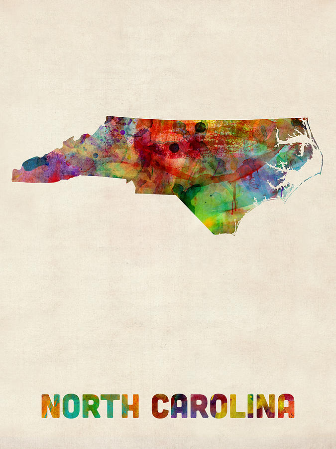 United States Map Digital Art - North Carolina Watercolor Map by Michael Tompsett