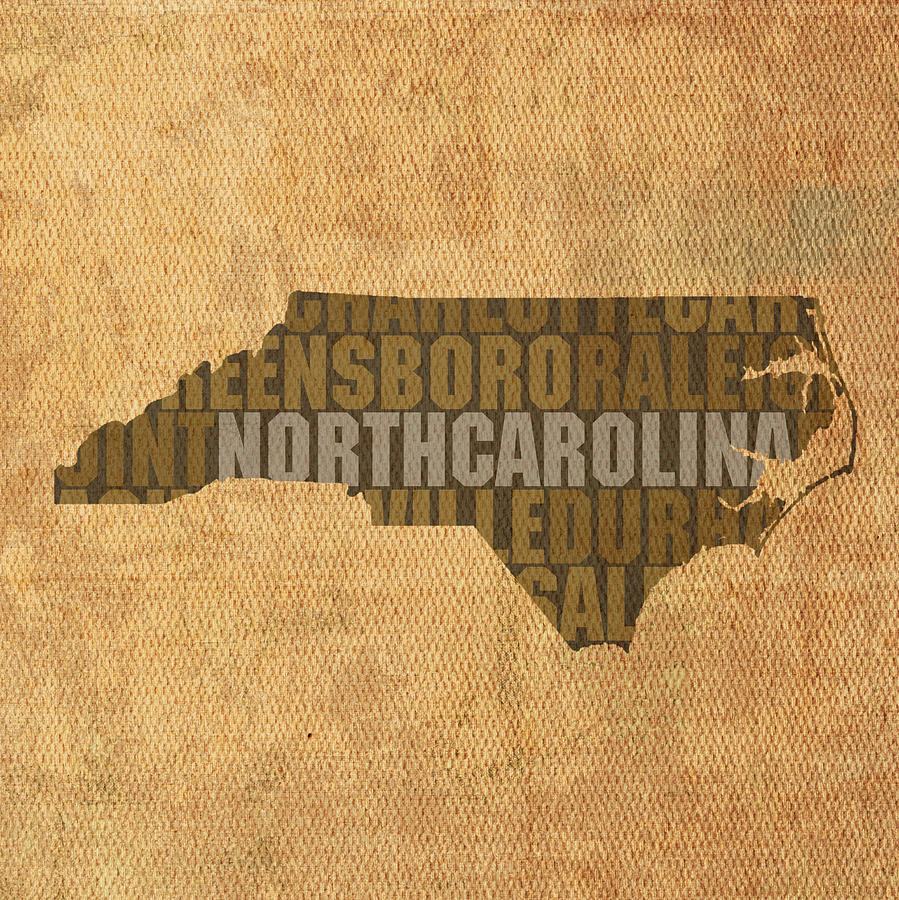 North Carolina Word Art State Map on Canvas Mixed Media by Design Turnpike