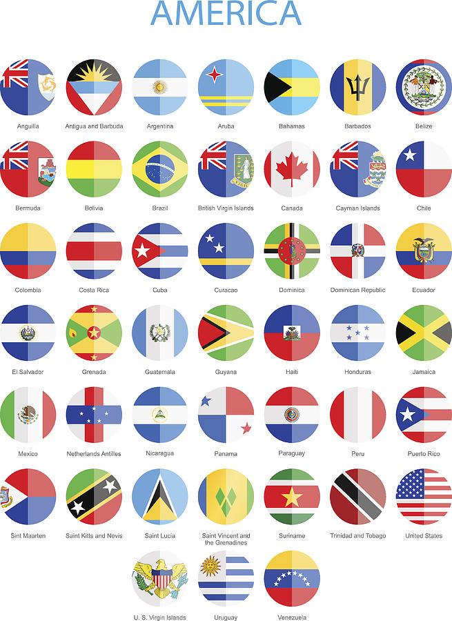 North, Central and South America - Flat Round Flags Drawing by Pop_jop