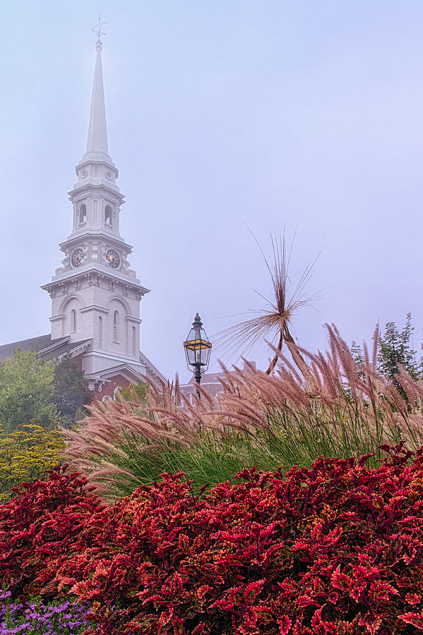 North Church With Garden On A Foggy Summer Morning Photograph by Jeff Sinon