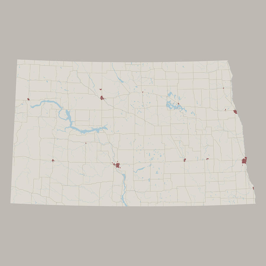 North Dakota US State Road Map Drawing by FrankRamspott