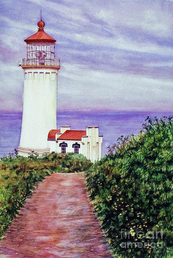 North Head Light House on the Washington Coast Painting by Cynthia Pride