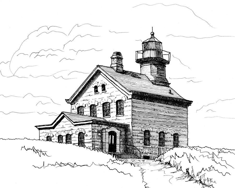 North Lighthouse Drawing by Beth Johnston