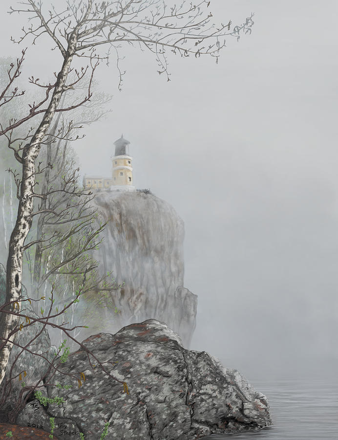 North Shore Lighthouse in the Fog Digital Art by Troy Stapek
