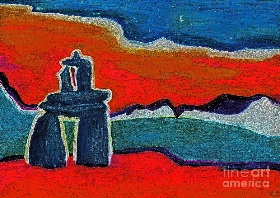 Native American Painting - North Story Inukshuk by jrr by First Star Art