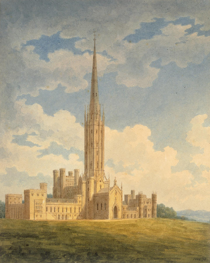 Landscape Drawing - North-west View Of Fonthill Abbey by Charles Wild