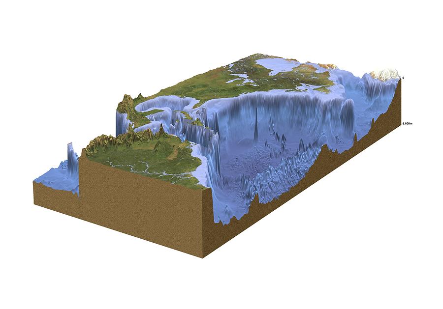 North-western Atlantic, bathymetry model Photograph by Science Photo Library