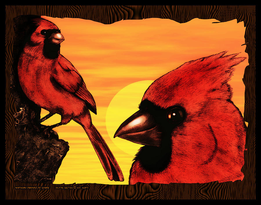 Northern Cardinals at Sunrise Digital Art by Christopher Korte - Fine ...