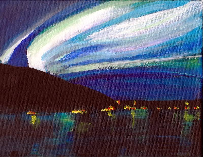 Northern Lights bay Painting by Audrey Pollitt