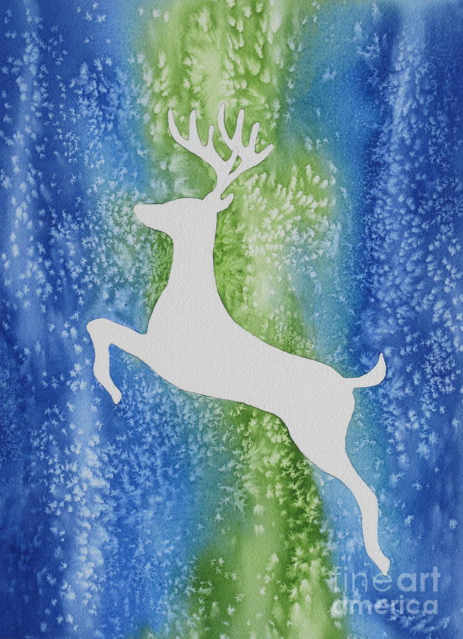 Northern Lights Reindeer Painting by Deborah Ronglien