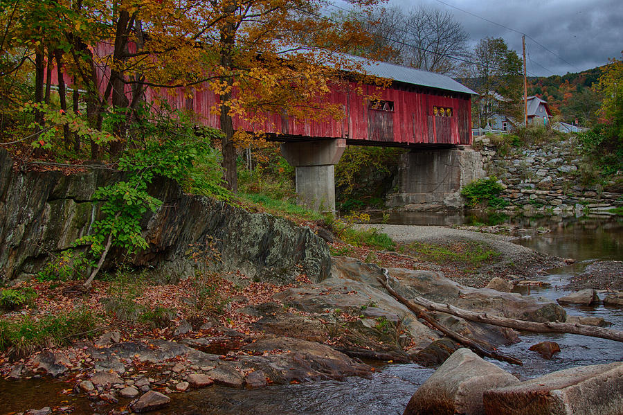 Northfield Falls bridge in color Photograph by Jeff Folger
