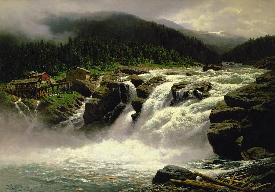 Landscape Painting - Norwegian Waterfall by Karl Paul Themistocles van Eckenbrecher