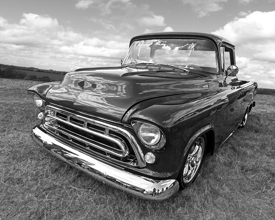 Chevy Truck Photograph - Nostalgia - 57 Chevy in Black and White by Gill Billington