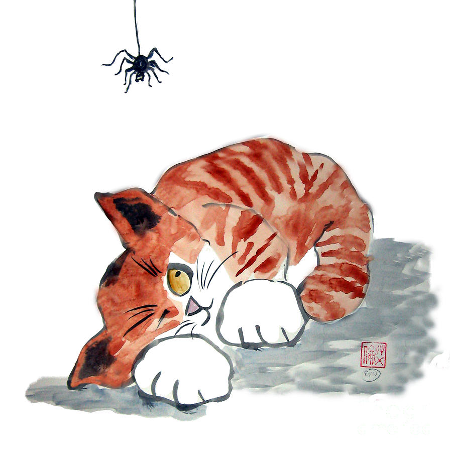 Not so Itsy Bitsy Spider for Kitty Painting by Ellen Miffitt