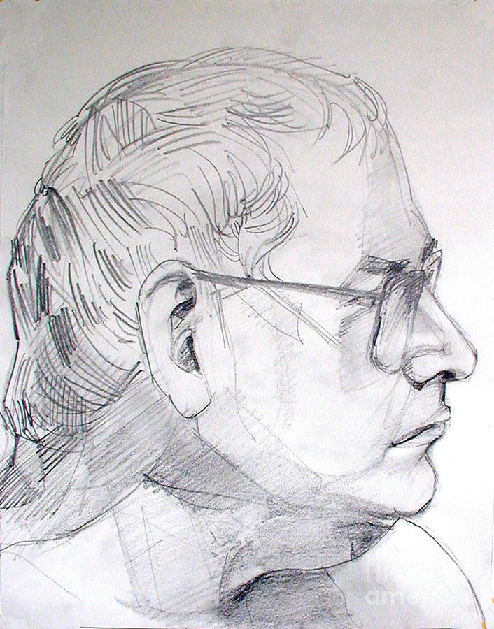Graphite portrait life drawing sketch Not so young anymore Drawing by Greta Corens