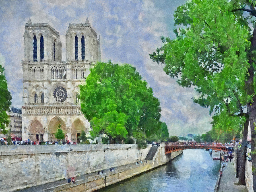 Notre Dame and the River Seine Digital Art by Digital Photographic Arts