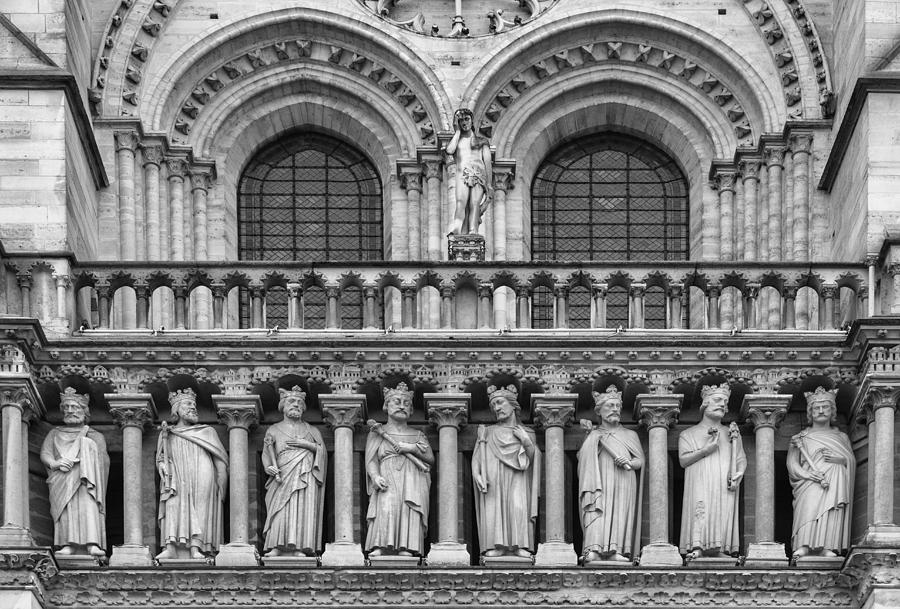 Architecture Photograph - Notre Dame Architecture in black and white by Georgia Clare