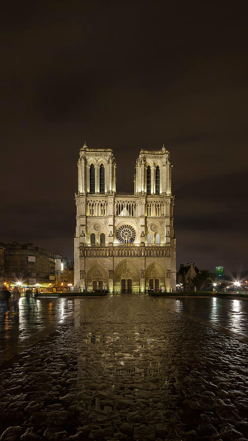 Architecture Photograph - Notre Dame Cathedral At Night, Paris by Panoramic Images