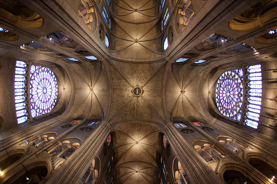 Notre Dame Ceiling And Rose Windows Photograph By Michael Graham