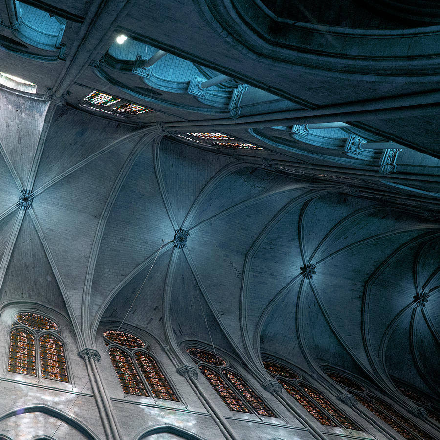Paris Photograph - Notre Dame Ceiling North in Teal by Evie Carrier