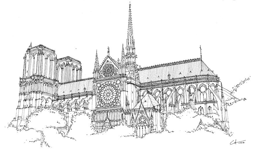 Notre Dame de Paris Drawing by Calvin Durham