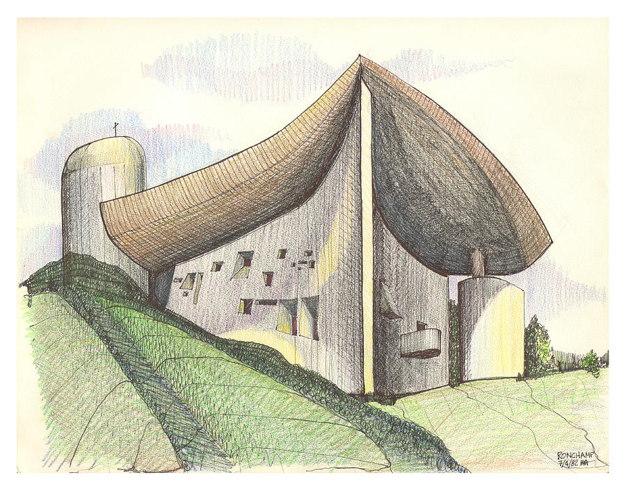Notre Dame Drawing - Notre Dame du Haut  by Ron Torborg