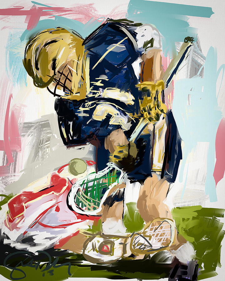 Notre Dame Painting - College Lacrosse Faceoff 1 by Scott Melby